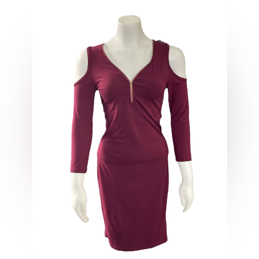 NWT Hot Kiss Burgundy Cold Shoulder Dress Sz S